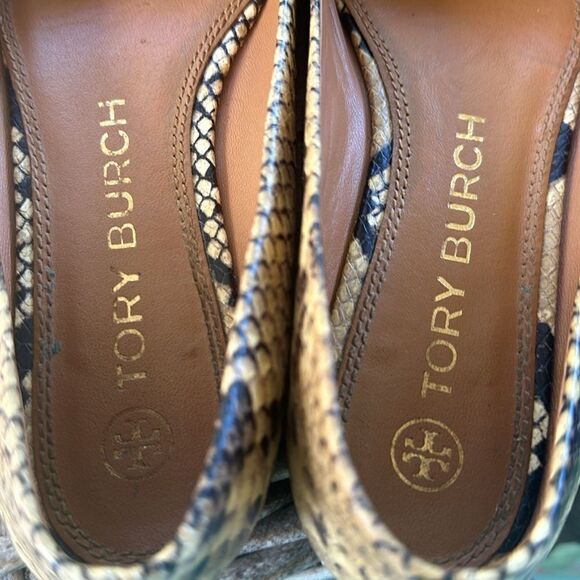 TORY BURCH Georgia Logo Snake Printed Ballet Flat Pale Desert Roccia 8 - Picture 6 of 7